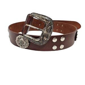 The Limited Brown Leather Studded‎ Belt Silver Buckle Size Medium Women's